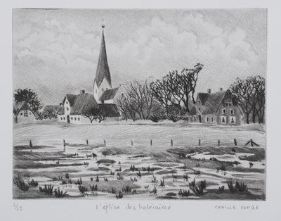 Camille COMBE : L'église des baleiniers, Gravure originale signée
