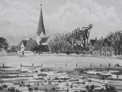 Camille COMBE : L'église des baleiniers, Gravure originale signée