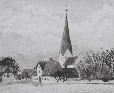 Camille COMBE : L'église des baleiniers, Gravure originale signée
