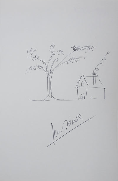 Jean DIWO : La maison sous l'arbre, Autographe et dessin original signé