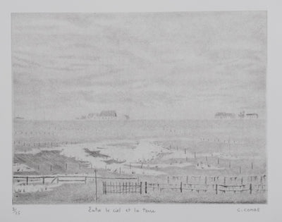 Camille COMBE : Entre le ciel et la terre, Gravure originale signée