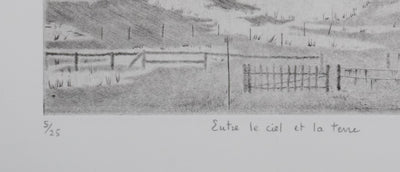Camille COMBE : Entre le ciel et la terre, Gravure originale signée
