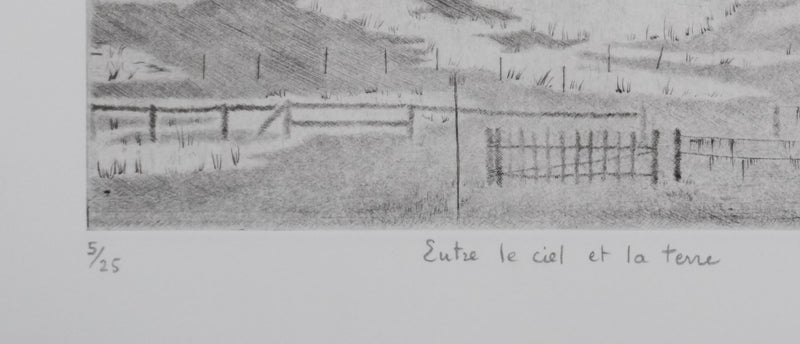 Camille COMBE : Entre le ciel et la terre, Gravure originale signée