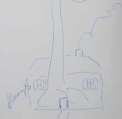 Jeanne CRESSANGES : L'arbre dans la maison, Autographe et dessin original signé