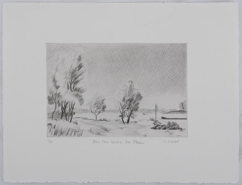 Camille COMBE : Sur les rives du Rhin, Gravure originale signée