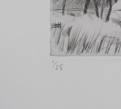 Camille COMBE : Sur les rives du Rhin, Gravure originale signée
