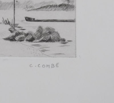 Camille COMBE : Sur les rives du Rhin, Gravure originale signée