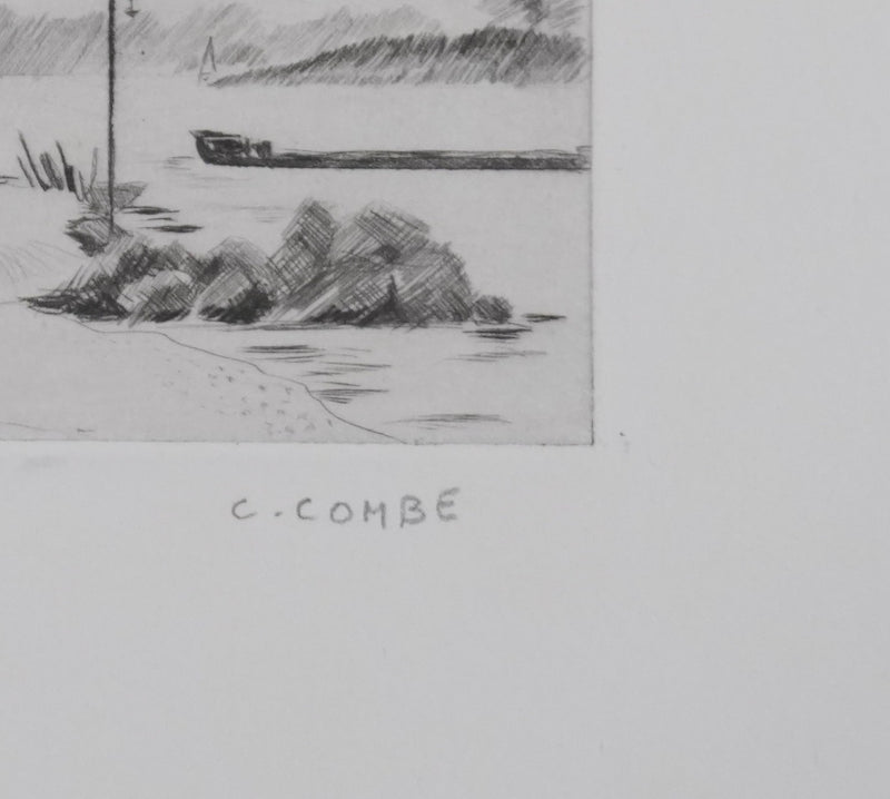 Camille COMBE : Sur les rives du Rhin, Gravure originale signée