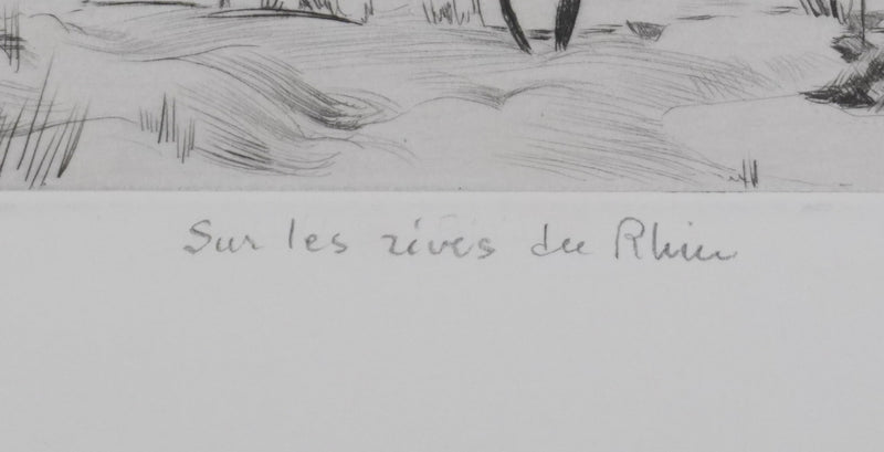 Camille COMBE : Sur les rives du Rhin, Gravure originale signée