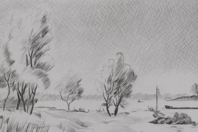 Camille COMBE : Sur les rives du Rhin, Gravure originale signée