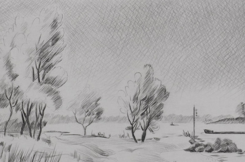 Camille COMBE : Sur les rives du Rhin, Gravure originale signée