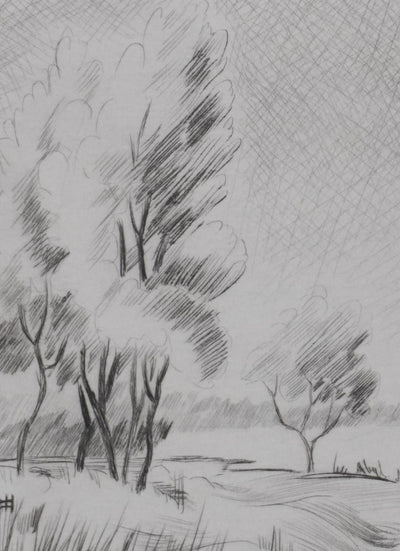 Camille COMBE : Sur les rives du Rhin, Gravure originale signée