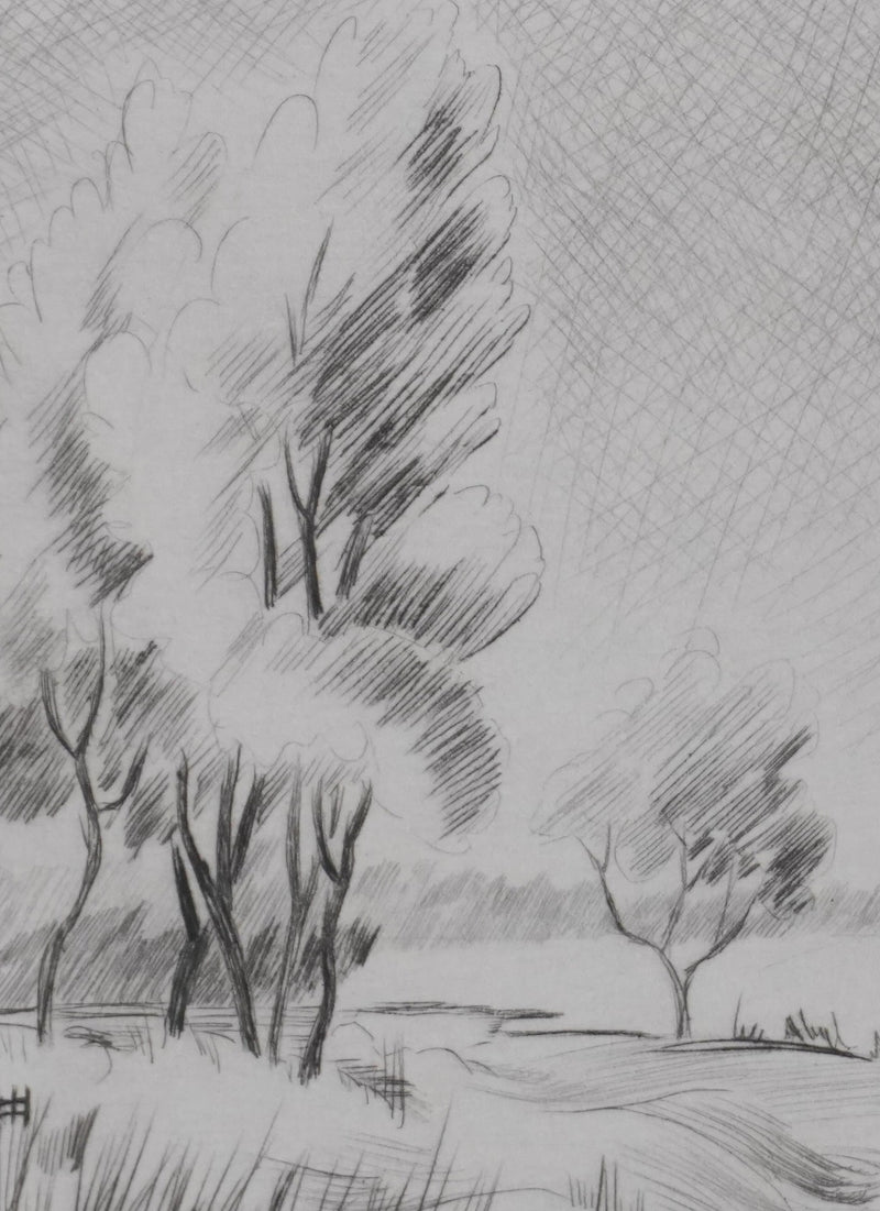 Camille COMBE : Sur les rives du Rhin, Gravure originale signée