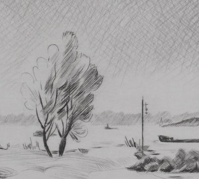 Camille COMBE : Sur les rives du Rhin, Gravure originale signée