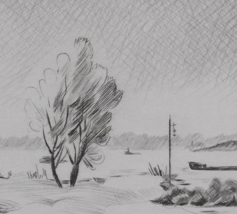 Camille COMBE : Sur les rives du Rhin, Gravure originale signée