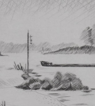 Camille COMBE : Sur les rives du Rhin, Gravure originale signée