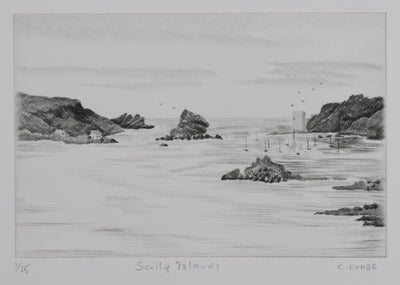 Camille COMBE : Scilly Islands, Gravure originale signée