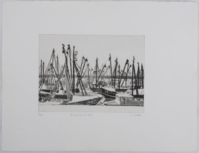 Camille COMBE : Dimanche à  Urk, Gravure originale signée