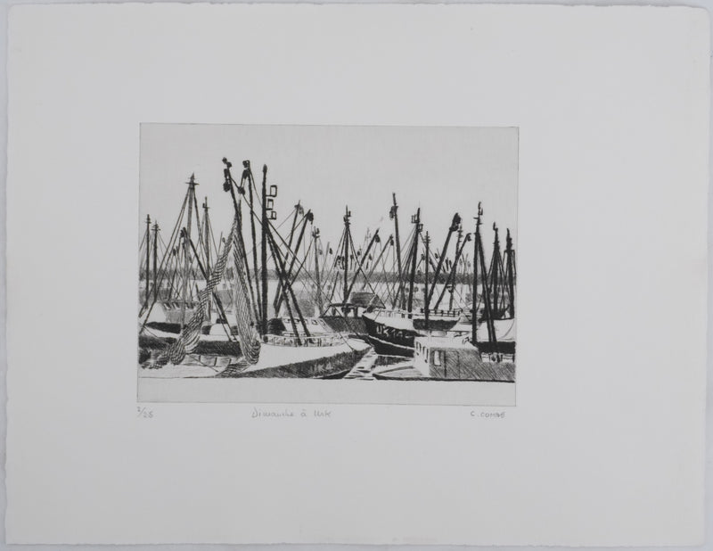 Camille COMBE : Dimanche à  Urk, Gravure originale signée
