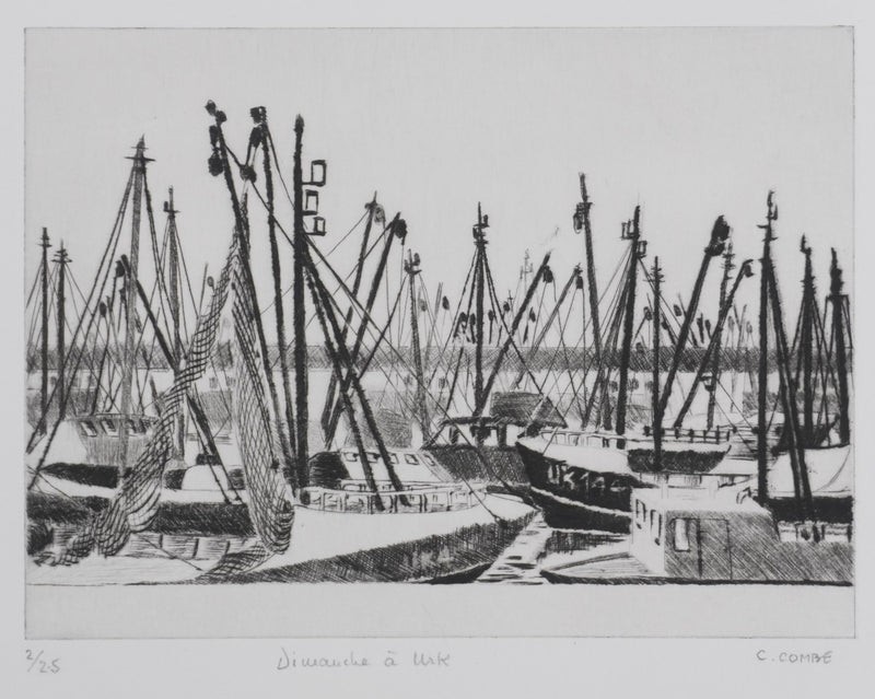 Camille COMBE : Dimanche à  Urk, Gravure originale signée