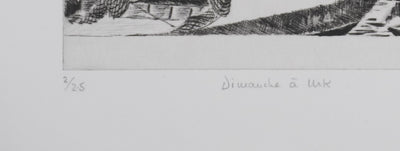 Camille COMBE : Dimanche à  Urk, Gravure originale signée