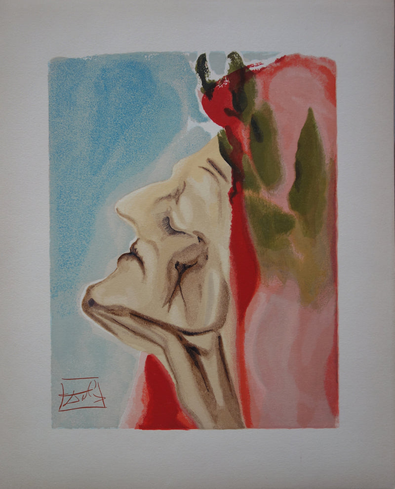 Salvador DALI : Le doute de Dante, Bois gravé original signé