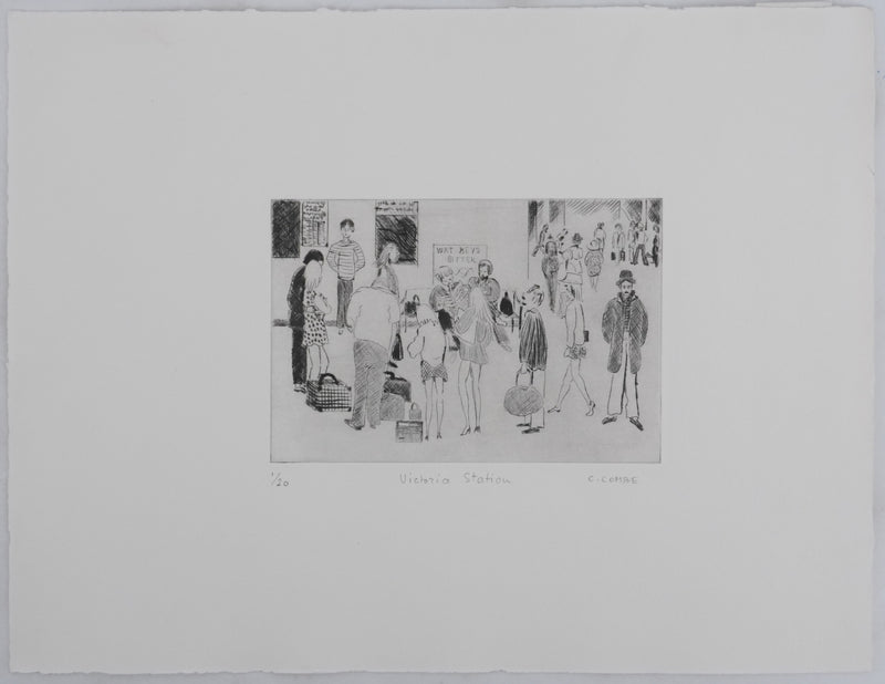 Camille COMBE : Victoria Station, Gravure originale signée