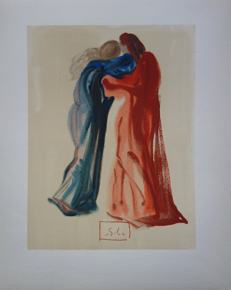 Salvador DALI : Dante et Béatrice, Bois gravé original signé