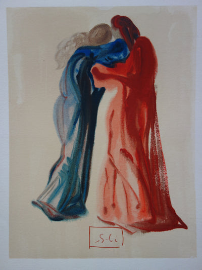 Salvador DALI : Dante et Béatrice, Bois gravé original signé