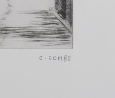 Camille COMBE : Delft, l'Oostpoort, Gravure originale signée