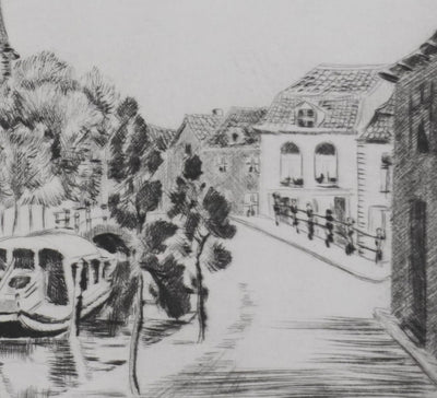 Camille COMBE : Delft, l'Oostpoort, Gravure originale signée