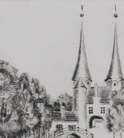 Camille COMBE : Delft, l'Oostpoort, Gravure originale signée