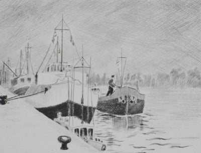 Camille COMBE : Sur l'Ijssel, Gravure originale signée