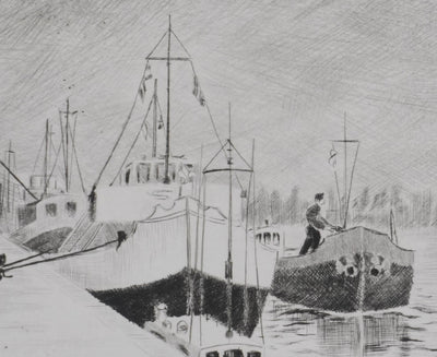 Camille COMBE : Sur l'Ijssel, Gravure originale signée