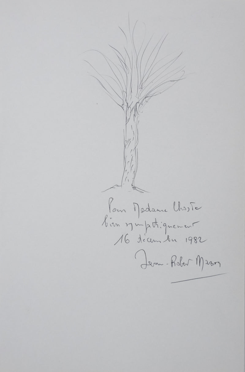Jean-Pierre MASSON : Arbre en croquis, Autographe et dessin original signé