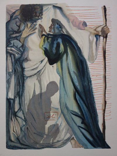 Salvador DALI : Un esprit interroge Dante, Bois gravé original signé