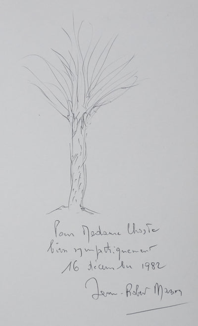 Jean-Pierre MASSON : Arbre en croquis, Autographe et dessin original signé