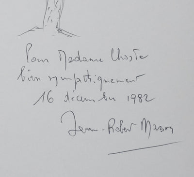 Jean-Pierre MASSON : Arbre en croquis, Autographe et dessin original signé