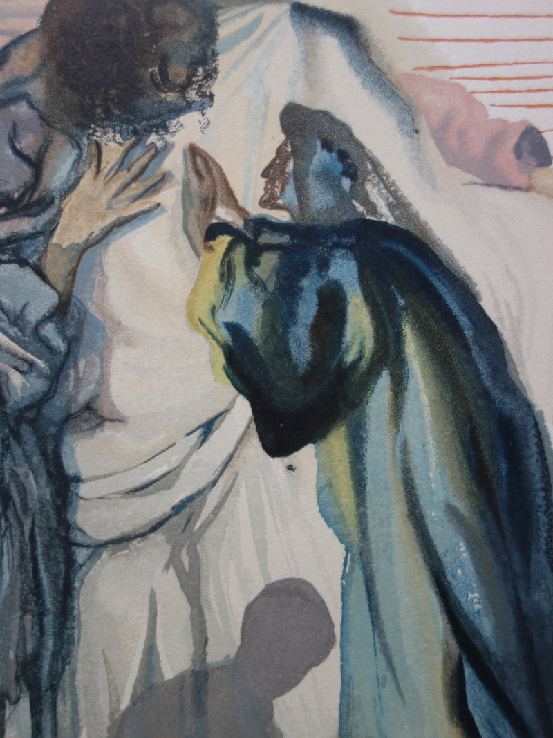 Salvador DALI : Un esprit interroge Dante, Bois gravé original signé