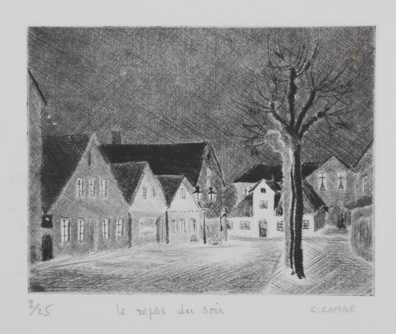 Camille COMBE : Le repos du soir, Gravure originale signée