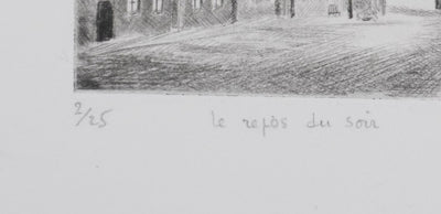Camille COMBE : Le repos du soir, Gravure originale signée