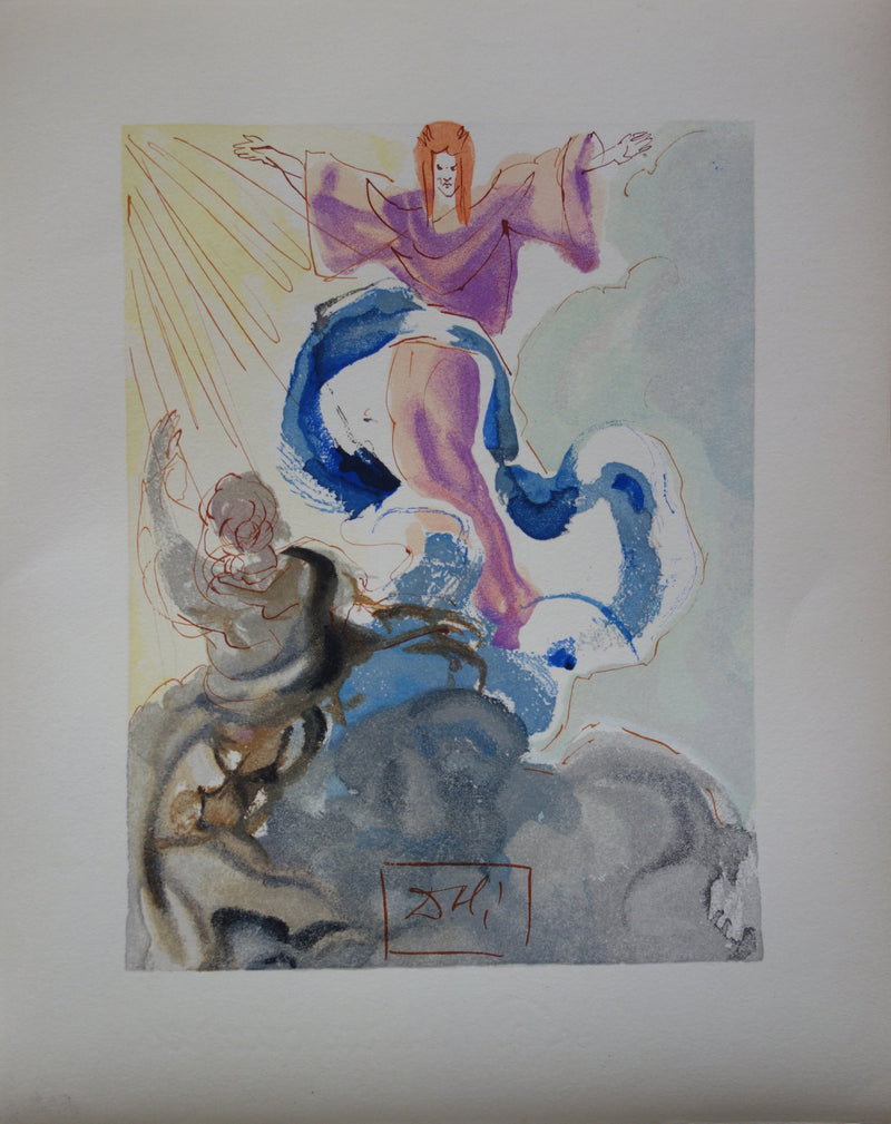 Salvador DALI : Le premier ciel, Bois gravé original signé