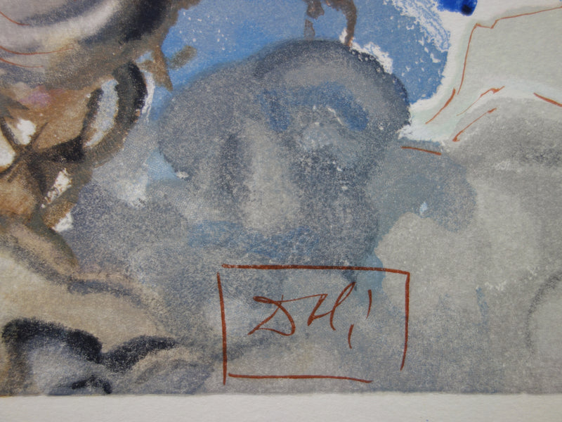 Salvador DALI : Le premier ciel, Bois gravé original signé