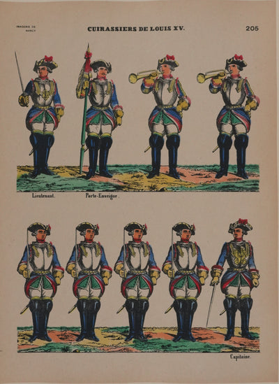 Imagerie de Nancy : Les uniformes sous Louis XV, Gravure originale