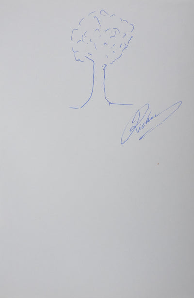 Jean RICHARD : Le petit arbre en bleu, Autographe et dessin original signé