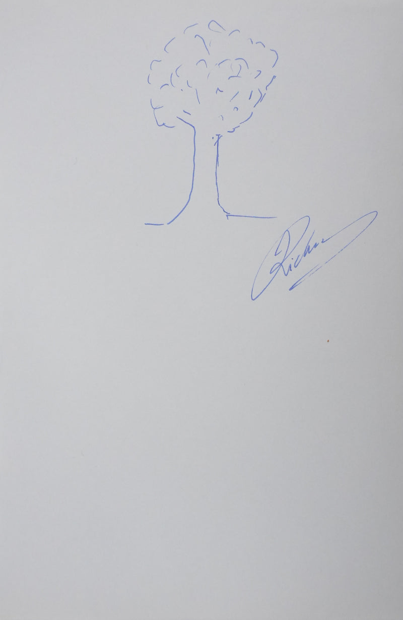 Jean RICHARD : Le petit arbre en bleu, Autographe et dessin original signé