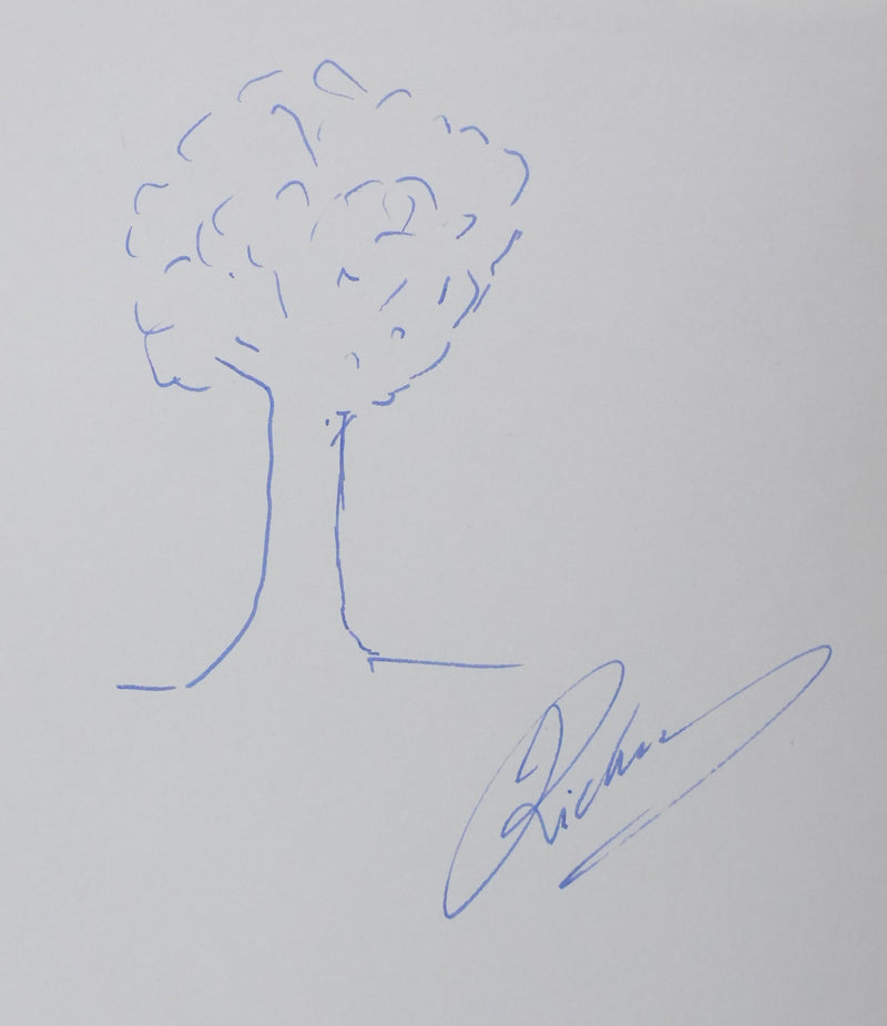 Jean RICHARD : Le petit arbre en bleu, Autographe et dessin original signé