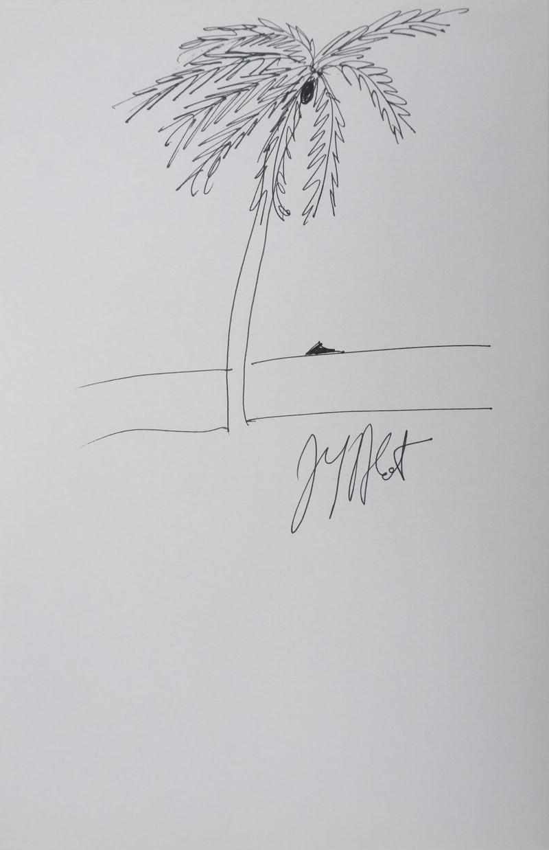 Jean Yves BLOT : Le palmier noir, Autographe et dessin original signé
