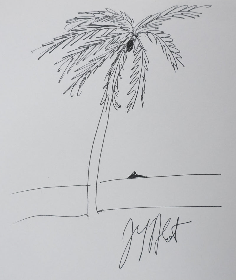 Jean Yves BLOT : Le palmier noir, Autographe et dessin original signé