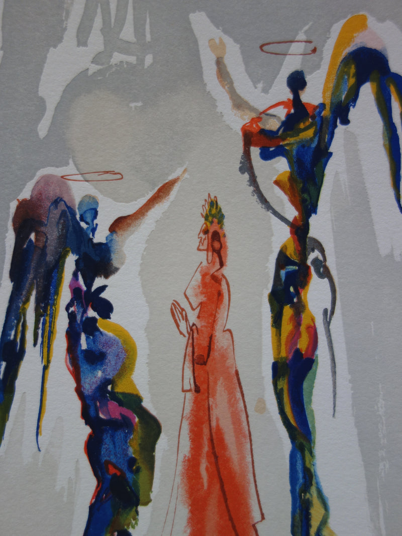 Salvador DALI : Dante et deux anges, Bois gravé original signé